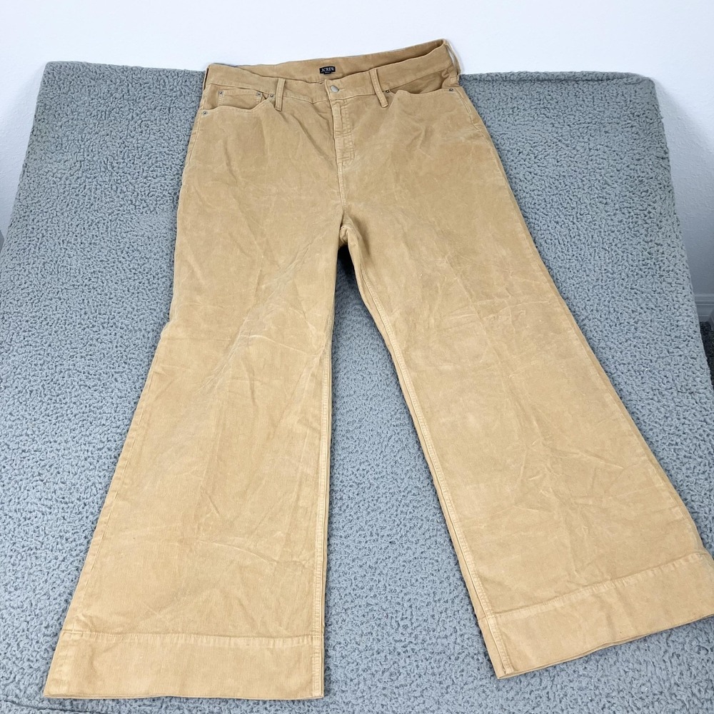 J Crew Pants Womens 35 Beige Corduroy Wide Leg Stretch 5 Pocket Casual‎